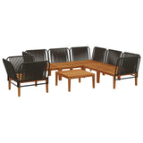 7 pcs Solid Acacia Wood & Rope Natural - Top-Down View
