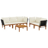 6 pcs Solid Acacia Wood & Rope Natural - Front View