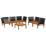 6 pcs Solid Acacia Wood & Rope Natural - Top-Down View