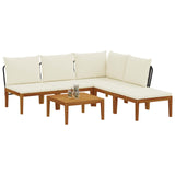 6 pcs Solid Acacia Wood & Rope Natural - Side View