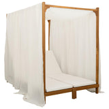 Double sun lounger with canopy and curtains Solid Acacia Wood