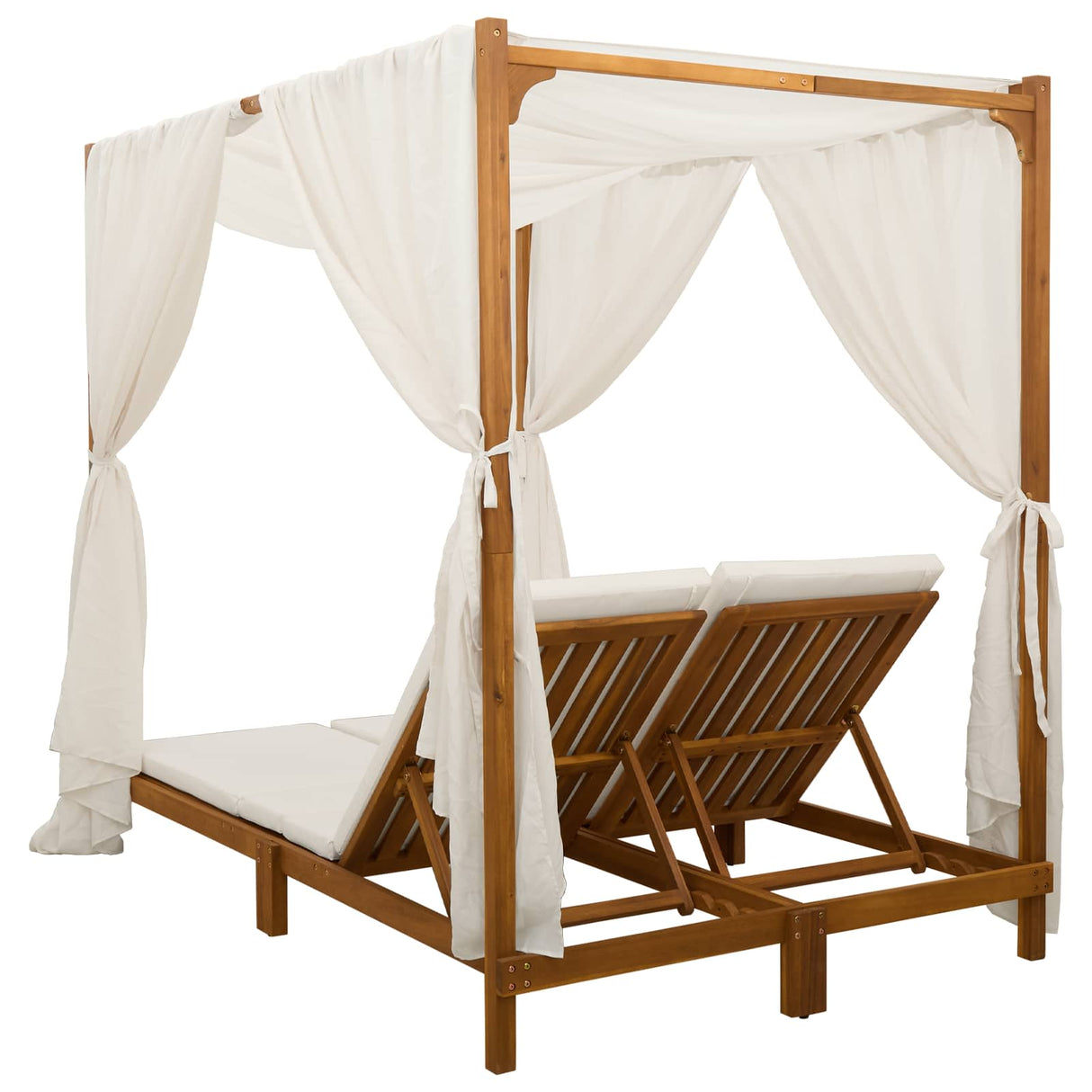 Double sun lounger with canopy and curtains Solid Acacia Wood