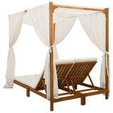 Double sun lounger with canopy and curtains Solid Acacia Wood