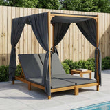 Double Sun Lounger with Canopy and Curtains Solid Acacia Wood