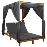 Double Sun Lounger with Canopy and Curtains Solid Acacia Wood - Front View