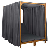 Double Sun Lounger with Canopy and Curtains Solid Acacia Wood - Side View