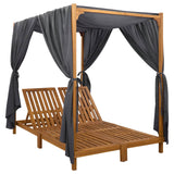 Double Sun Lounger with Canopy and Curtains Solid Acacia Wood - Top-Down View