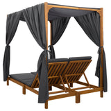 Double Sun Lounger with Canopy and Curtains Solid Acacia Wood - Rear View
