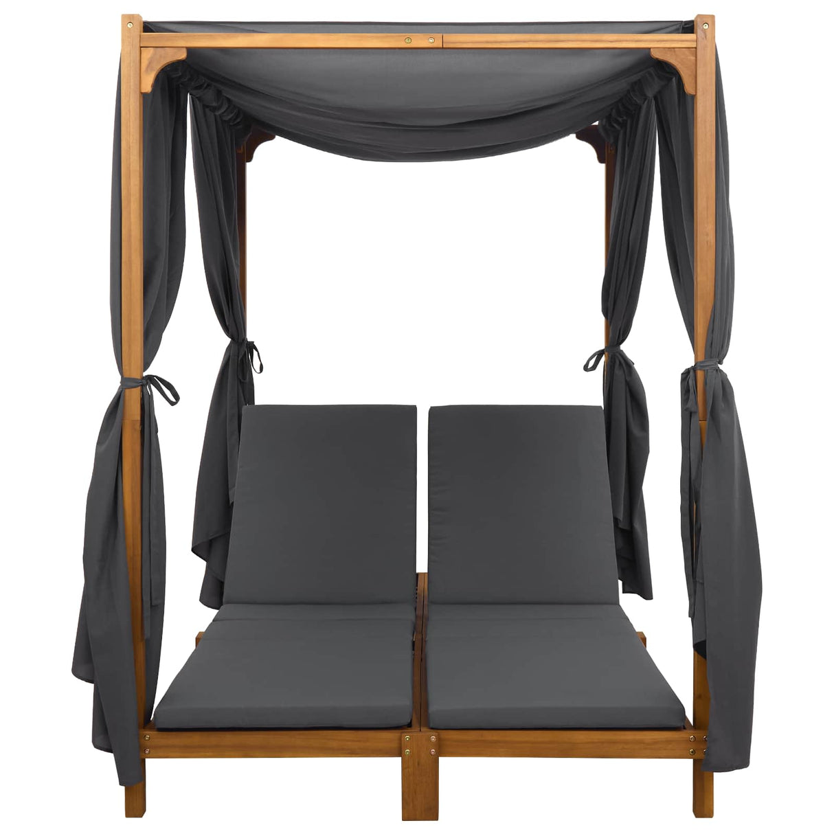 Double Sun Lounger with Canopy and Curtains Solid Acacia Wood