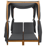 Double Sun Lounger with Canopy and Curtains Solid Acacia Wood