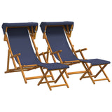 Deck Chair 4 pcs 3 Position Solid Eucalyptus Wood Blue - Front View