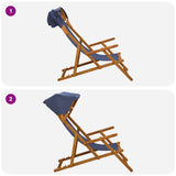 Deck Chair 4 pcs 3 Position Solid Eucalyptus Wood Blue - Close-Up Angle