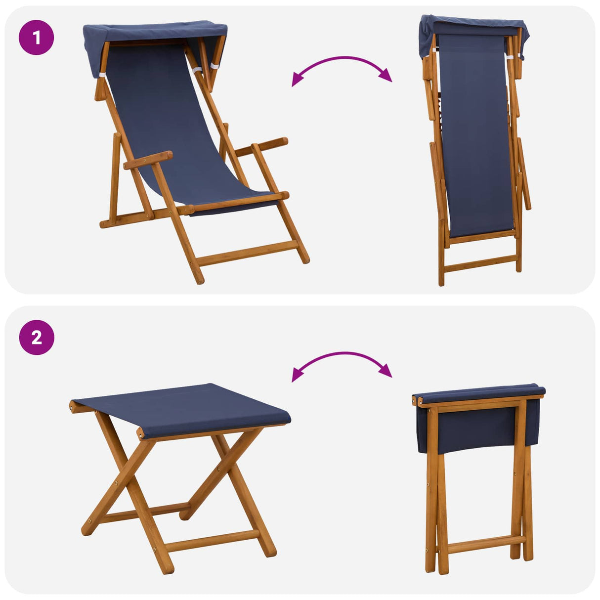 Deck Chair 4 pcs 3 Position Solid Eucalyptus Wood Blue