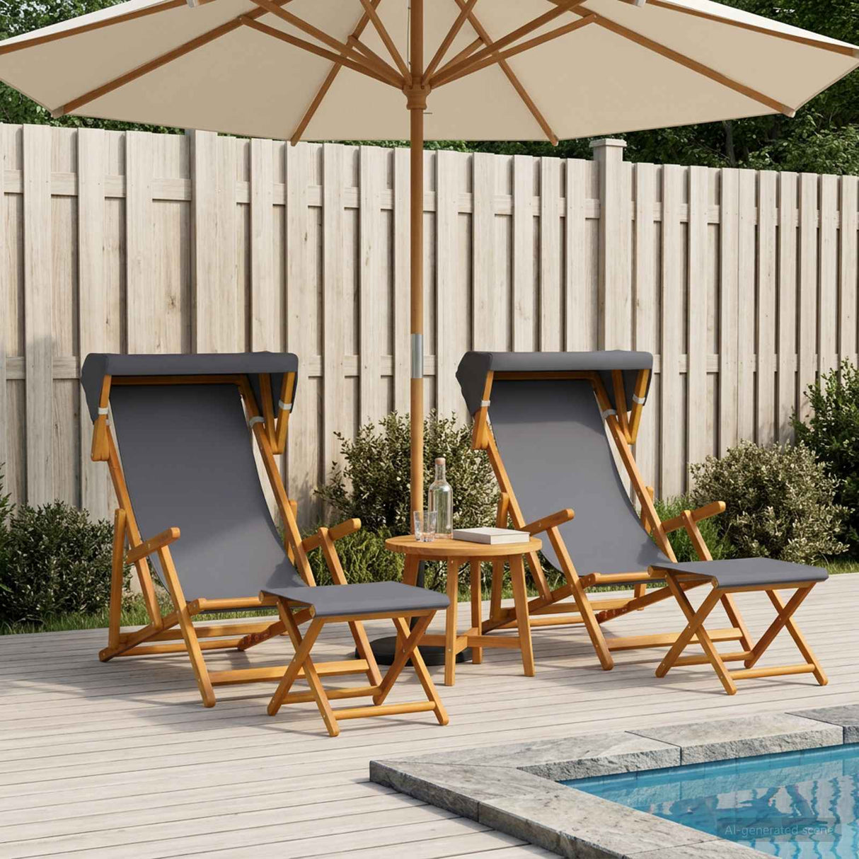 Deck Chair 4 pcs 3 Position Solid Eucalyptus Wood Grey