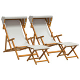 Deck Chair 4 pcs 3 Position Solid Eucalyptus Wood Cream - Front View