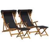 Deck Chair 4 pcs 3 Position Solid Eucalyptus Wood Black - Front View