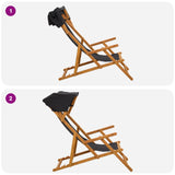 Deck Chair 4 pcs 3 Position Solid Eucalyptus Wood Black - Close-Up Angle
