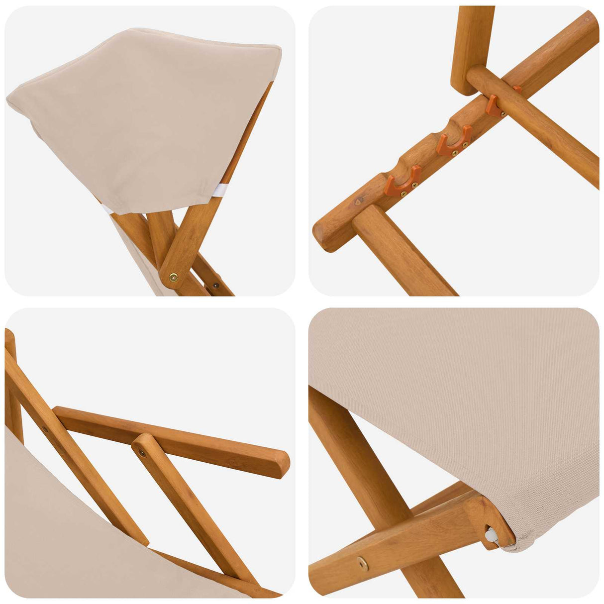 Deck Chair 4 pcs 3 Position Solid Eucalyptus Wood Beige