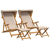 Deck Chair 4 pcs 3 Position Solid Eucalyptus Wood Beige - Front View