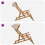 Deck Chair 4 pcs 3 Position Solid Eucalyptus Wood Beige - Close-Up Angle
