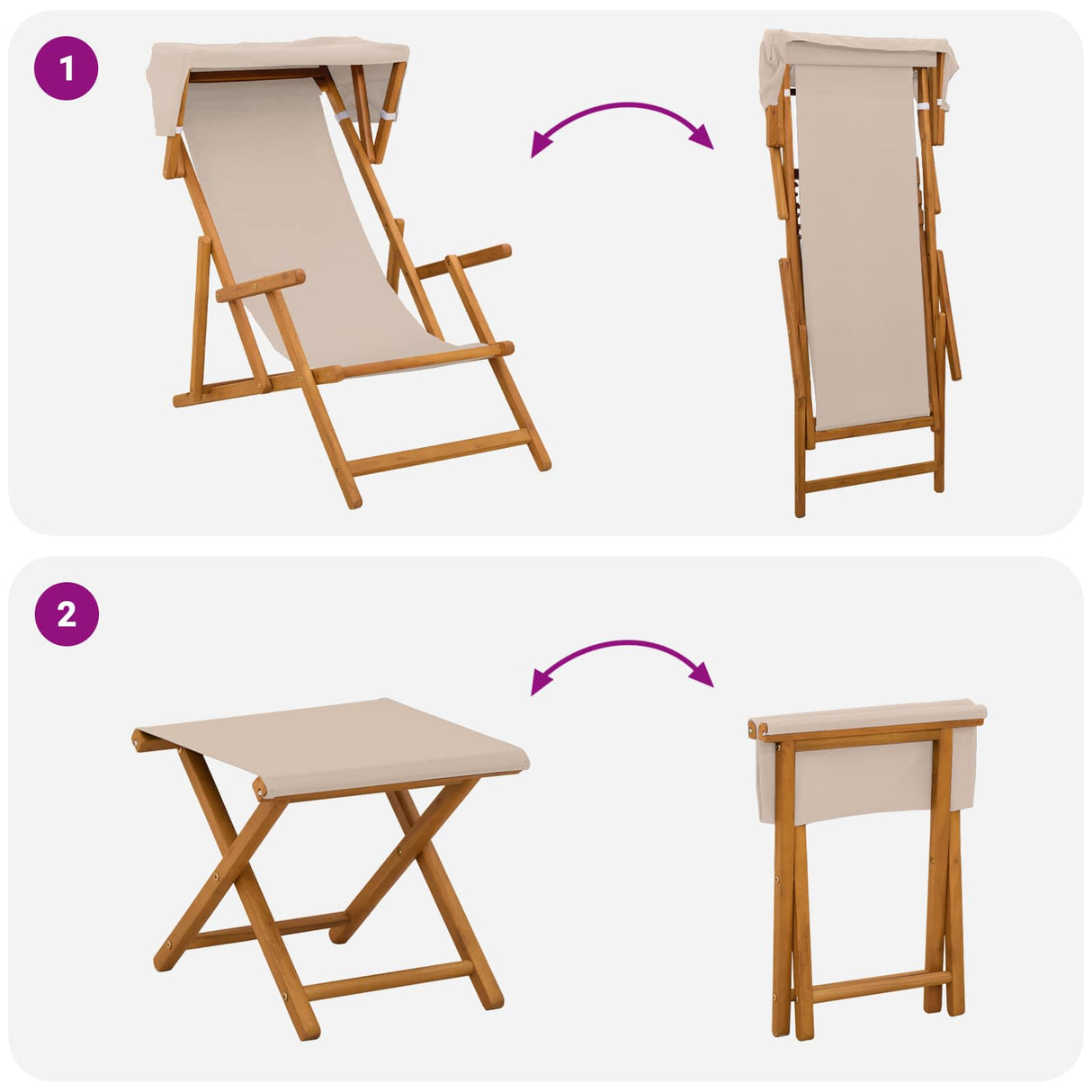 Deck Chair 4 pcs 3 Position Solid Eucalyptus Wood Beige