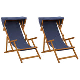 Deck Chair 2 pcs 3 Position Solid Eucalyptus Wood Blue