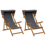 Deck Chair 2 pcs 3 Position Solid Eucalyptus Wood Grey