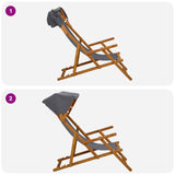 Deck Chair 2 pcs 3 Position Solid Eucalyptus Wood Grey - Extra Image