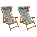 Deck Chair 2 pcs 3 Position Solid Eucalyptus Wood Multicolour - Front View
