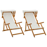 Deck Chair 2 pcs 3 Position Solid Eucalyptus Wood Cream