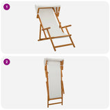 Deck Chair 2 pcs 3 Position Solid Eucalyptus Wood Cream - Low Angle