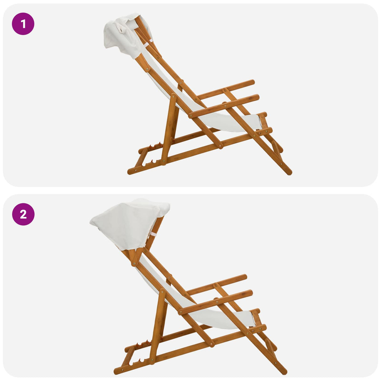 Deck Chair 2 pcs 3 Position Solid Eucalyptus Wood Cream