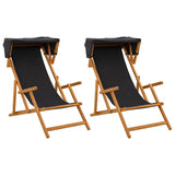 Deck Chair 2 pcs 3 Position Solid Eucalyptus Wood Black - Front View