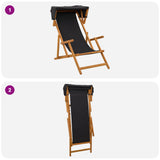 Deck Chair 2 pcs 3 Position Solid Eucalyptus Wood Black - Low Angle