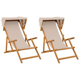 Deck Chair 2 pcs 3 Position Solid Eucalyptus Wood Beige - Front View