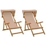 Deck Chair 2 pcs 3 Position Solid Eucalyptus Wood Taupe - Front View