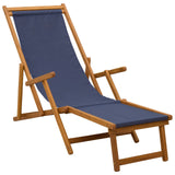 Folding Sun Lounger 2 pcs 3 Position Solid Eucalyptus Wood Blue - Side View