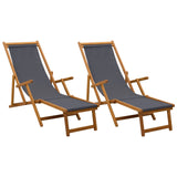 Folding Sun Lounger 2 pcs 3 Position Solid Eucalyptus Wood Grey