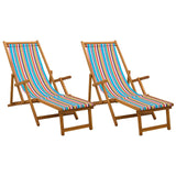 Folding Sun Lounger 2 pcs 3 Position Solid Eucalyptus Wood - Front View