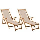 Folding Sun Lounger 2 pcs 3 Position Solid Eucalyptus Wood - Front View