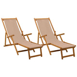 Folding Sun Lounger 2 pcs 3 Position Solid Eucalyptus Wood - Front View