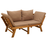 3-in-1 garden bench with cushions Solid Acacia Wood Natural - Front View