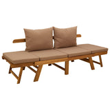 3-in-1 garden bench with cushions Solid Acacia Wood Natural - 45-Degree Angle