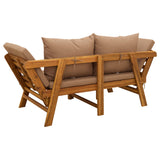 3-in-1 garden bench with cushions Solid Acacia Wood Natural - Low Angle