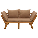 3-in-1 garden bench with cushions Solid Acacia Wood Natural - Rear View