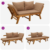 3-in-1 garden bench with cushions Solid Acacia Wood Natural
