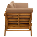 3-in-1 garden bench with cushions Solid Acacia Wood Natural - Close-Up Angle