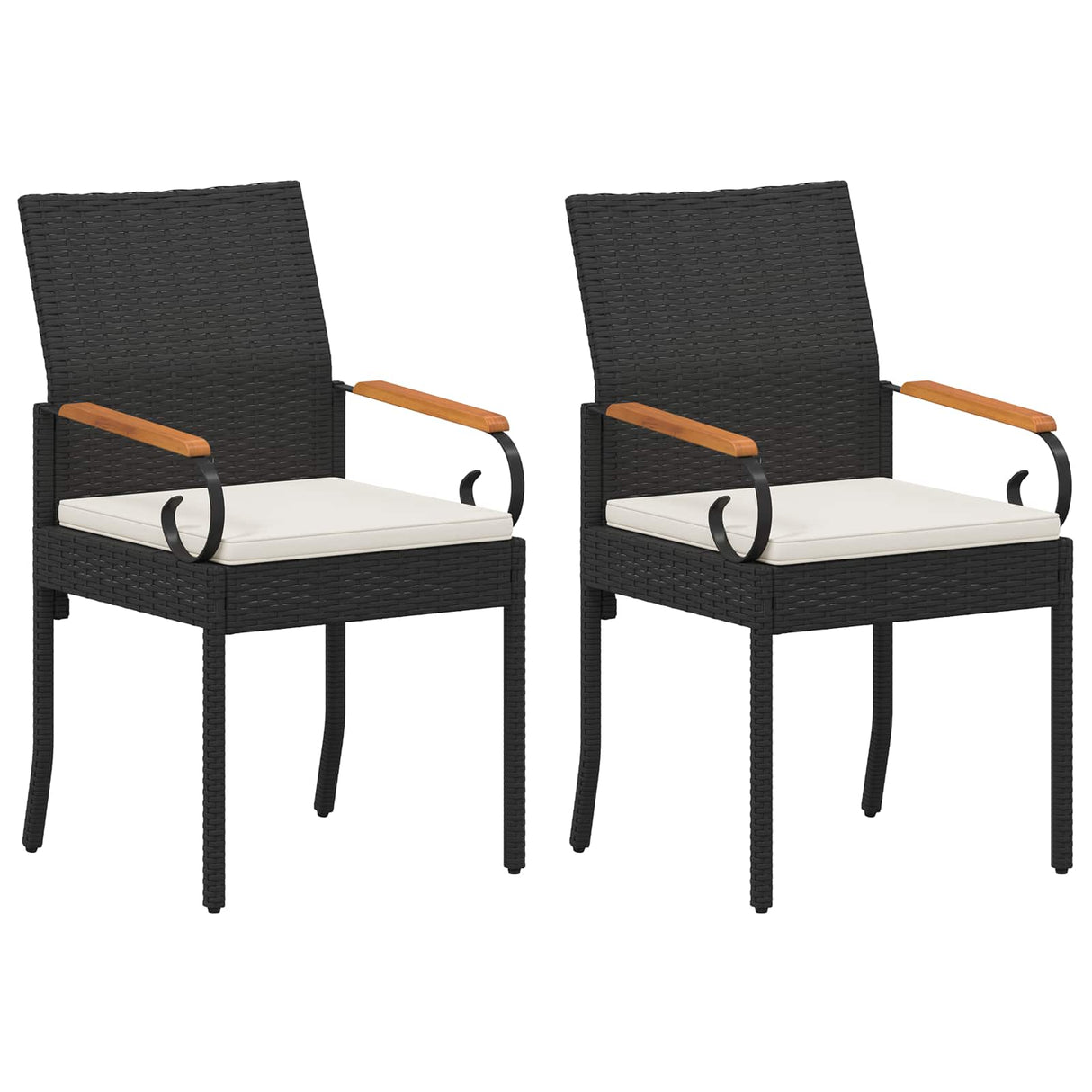 Garden Chairs with Cushion 2 pcs Black and Cream White
