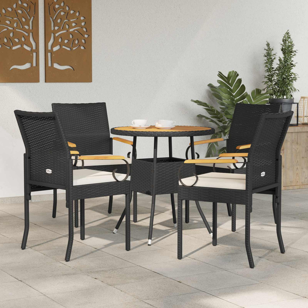 Garden Chairs with Cushion 4 pcs Black and Cream White