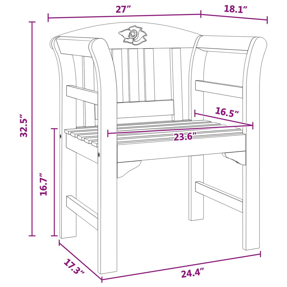 Rose Bench Natural 68.5 x 46 x 82.5 cm Solid Acacia Wood